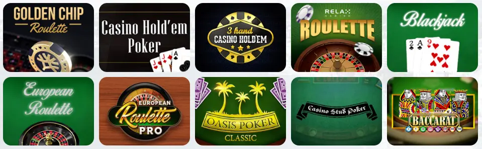 Jeux de table au WIN ROLLA CASINO